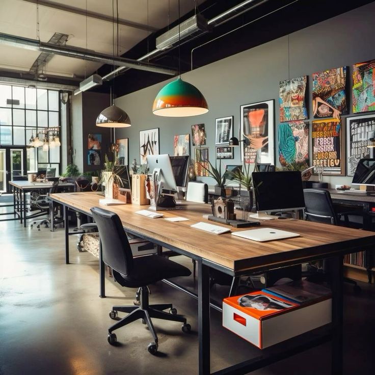 Modern office space with collaborative areas and ergonomic workstations